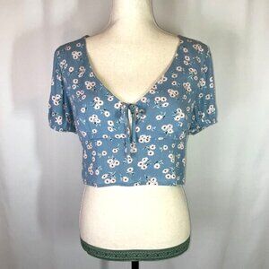 Sky & Sparrow Crop Top Size L Floral Keyhole Front Criss Cross Tie Back
